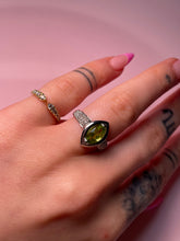 Load image into Gallery viewer, Marquise Peridot & Diamond Chubby White Gold Ring