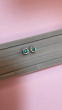 Load image into Gallery viewer, Sugarloaf Emerald &amp; Baguette Diamond Halo Studs
