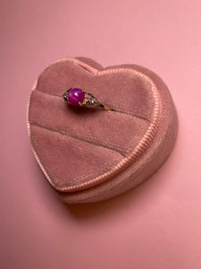 Hot Pink Star Sapphire Cabochon Double Diamond Heart Ring