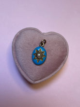 Load image into Gallery viewer, Blue Enamel Pearl Rosecut Starburst Pendant
