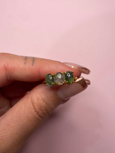 Triple Green Tourmaline Cabochon Prong Set Ring