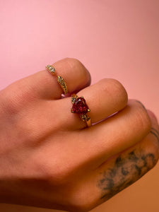 Deep Pink Heart Tourmaline Double Diamond Band