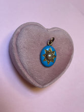 Load image into Gallery viewer, Blue Enamel Pearl Rosecut Starburst Pendant
