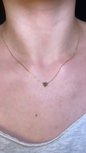 Deep Green Tourmaline Bezel Heart Solitaire Necklace