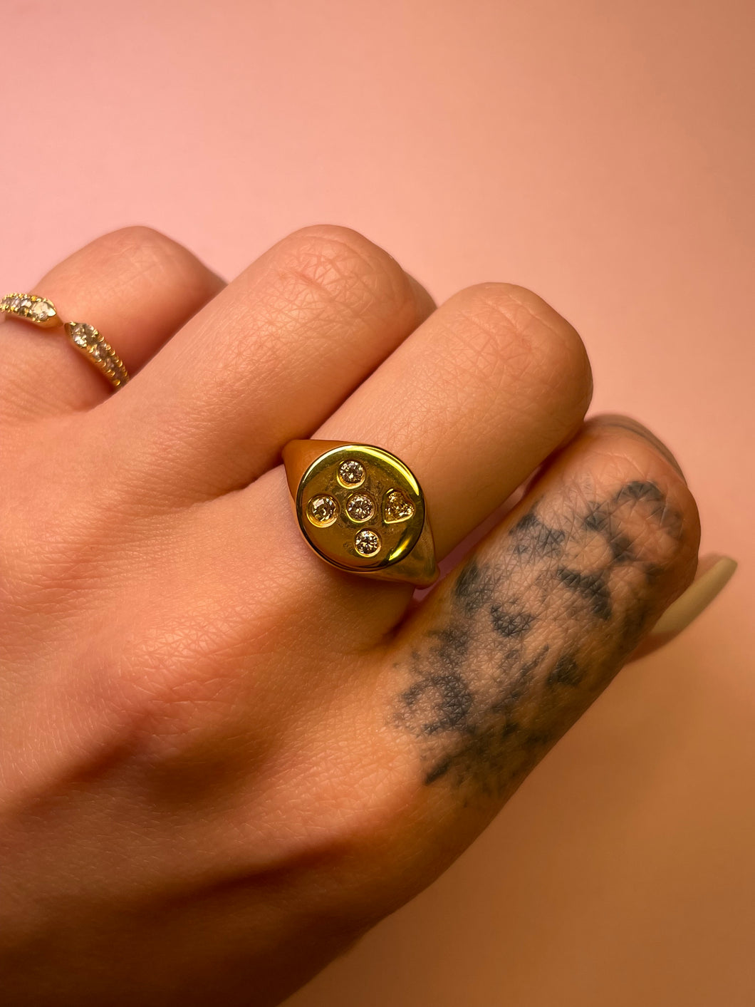 Tic Tac Toe Diamond Signet Ring