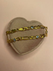 Blue Sapphire Station Figaro Bracelet