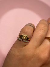 Load image into Gallery viewer, Bright Yellow Tourmaline Bezel Heart Mini Signet Ring
