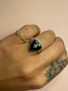 Onyx Diamond Heart Ring