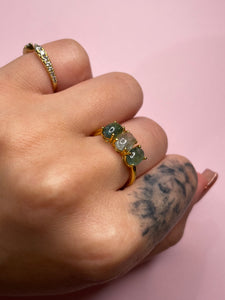 Triple Green Tourmaline Cabochon Prong Set Ring