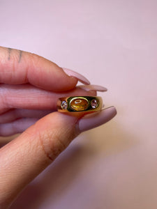 Honey Tourmaline Cab Double Pink Spinel Chubby Dome Ring