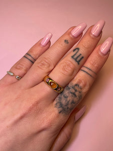 Honey Tourmaline Cab Double Pink Spinel Chubby Dome Ring