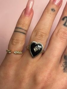 Onyx Diamond Heart Ring