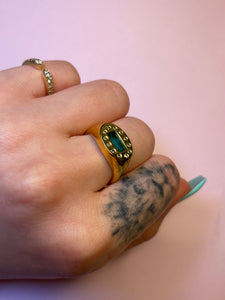 Deep Emerald Diamond Oval Chubby Signet Ring