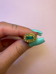 Deep Emerald Diamond Oval Chubby Signet Ring