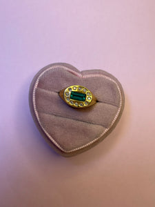 Deep Emerald Diamond Oval Chubby Signet Ring