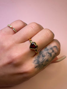 Deep Red Garnet Heart Bezel Ring