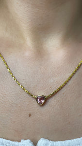 Baby Pink Tourmaline Heart Bezel Rope Necklace