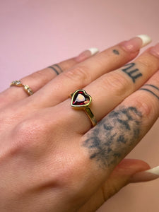 Deep Red Garnet Heart Bezel Ring