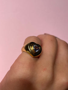 Blue Sapphire Mega Chunky Heart Pinky Ring