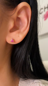 Pink Tourmaline Trillion Cut Stud