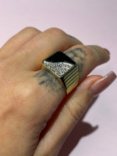 Load image into Gallery viewer, Yin Yang Onyx &amp; Diamond Chunky Ribbed Signet Ring
