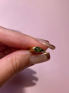 Deep Green Tourmaline Cabochon Pinky Ring