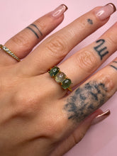 Load image into Gallery viewer, Triple Green Tourmaline Cabochon Prong Set Ring
