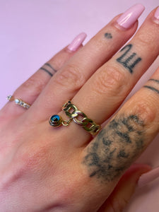 Evil Eye Dangle Curb Ring