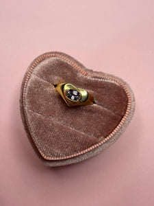 Grey Blue Spinel Signet Heart Ring