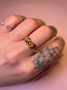 Honey Tourmaline Cab Double Pink Spinel Chubby Dome Ring