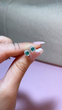 Load image into Gallery viewer, Sugarloaf Emerald &amp; Baguette Diamond Halo Studs
