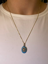 Load image into Gallery viewer, Blue Enamel Pearl Rosecut Starburst Pendant
