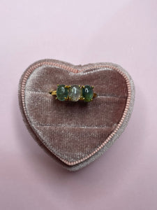 Triple Green Tourmaline Cabochon Prong Set Ring