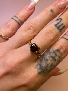 Deep Red Garnet Heart Bezel Ring