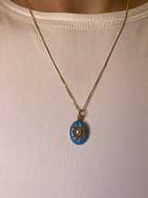 Load image into Gallery viewer, Blue Enamel Pearl Rosecut Starburst Pendant
