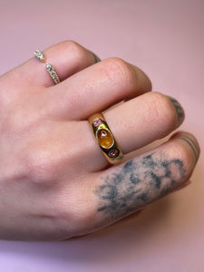 Honey Tourmaline Cab Double Pink Spinel Chubby Dome Ring