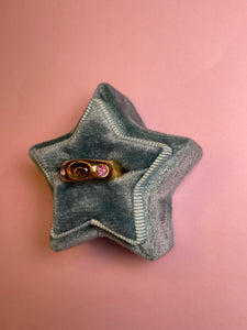 Honey Tourmaline Cab Double Pink Spinel Chubby Dome Ring