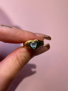 Blue Topaz Ribbed Heart Ring