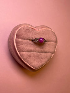 Hot Pink Star Sapphire Cabochon Double Diamond Heart Ring