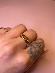 Honey Tourmaline Cab Double Pink Spinel Chubby Dome Ring