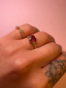 Deep Pink Heart Tourmaline Double Diamond Band