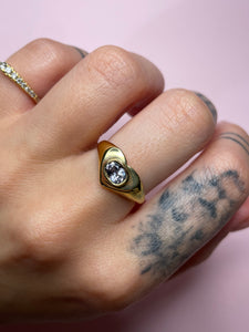 Grey Blue Spinel Signet Heart Ring