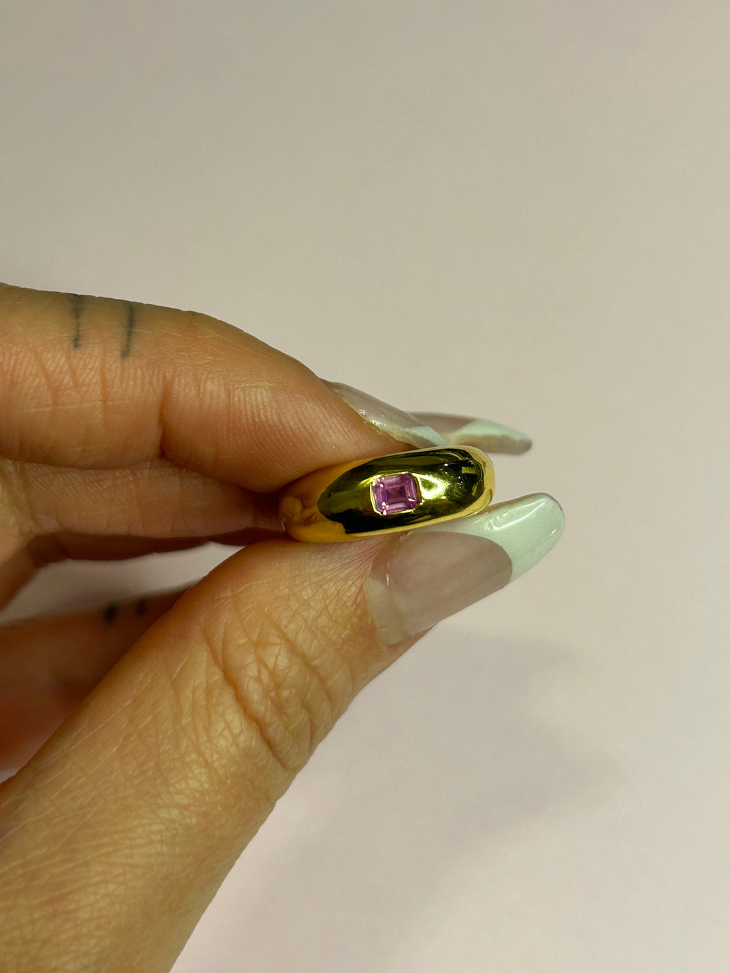 Chubby Domed Hot Pink Sapphire Pinky Ring