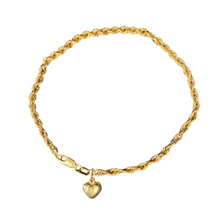 Load image into Gallery viewer, 10k yellow gold rope puff heart anklet
